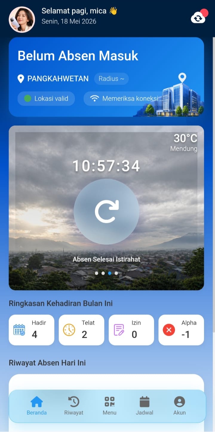 Screenshot aplikasi absensi HadiRbos di layar ponsel
